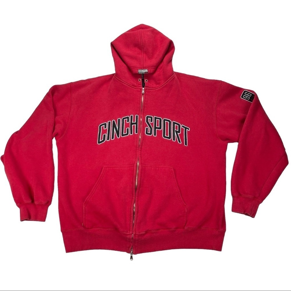 Cinch Sport Men's Jacket Sz XL Red Hooded Stadium Fits Like LGE Zip Front FLAW